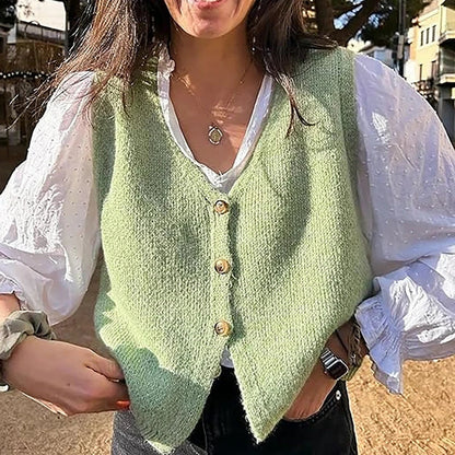 Women's knitted vest with V-neck and buttons