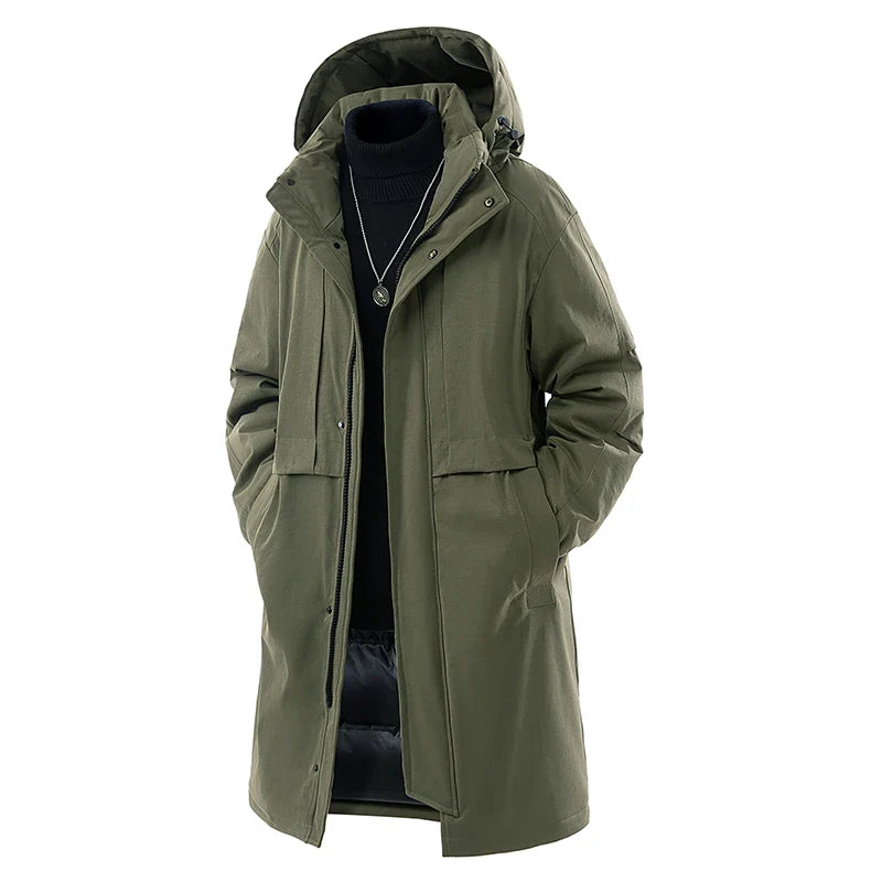 Herren Winterparka Lang mit Kapuze Warm Gefüttert