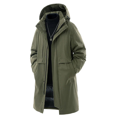 Herren Winterparka Lang mit Kapuze Warm Gefüttert