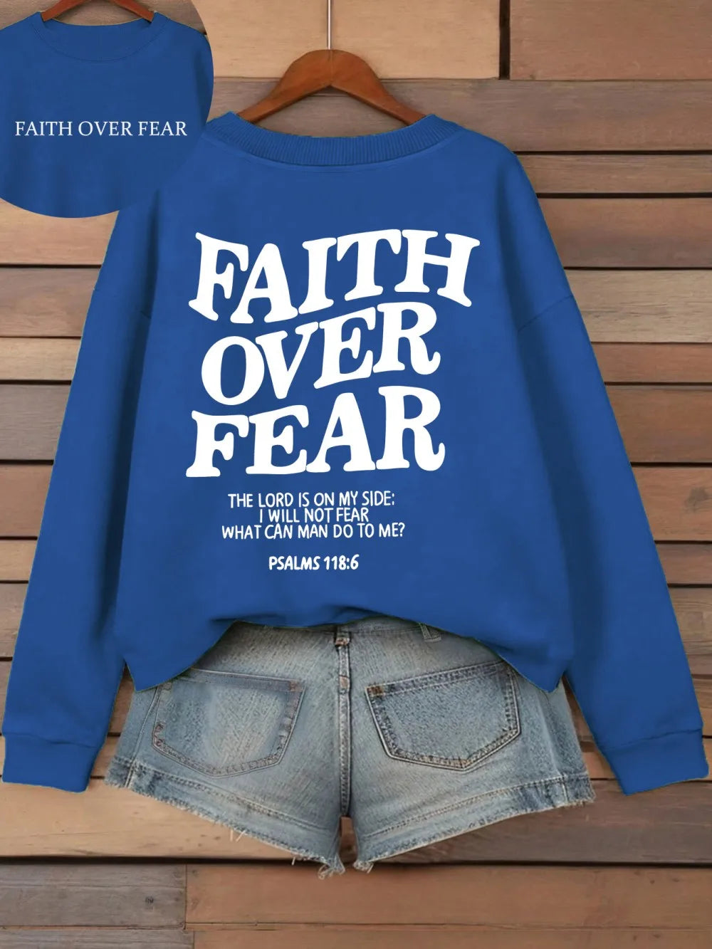 Hoodie with "Faith Over Fear" lettering and Bible quote, oversized hoodie