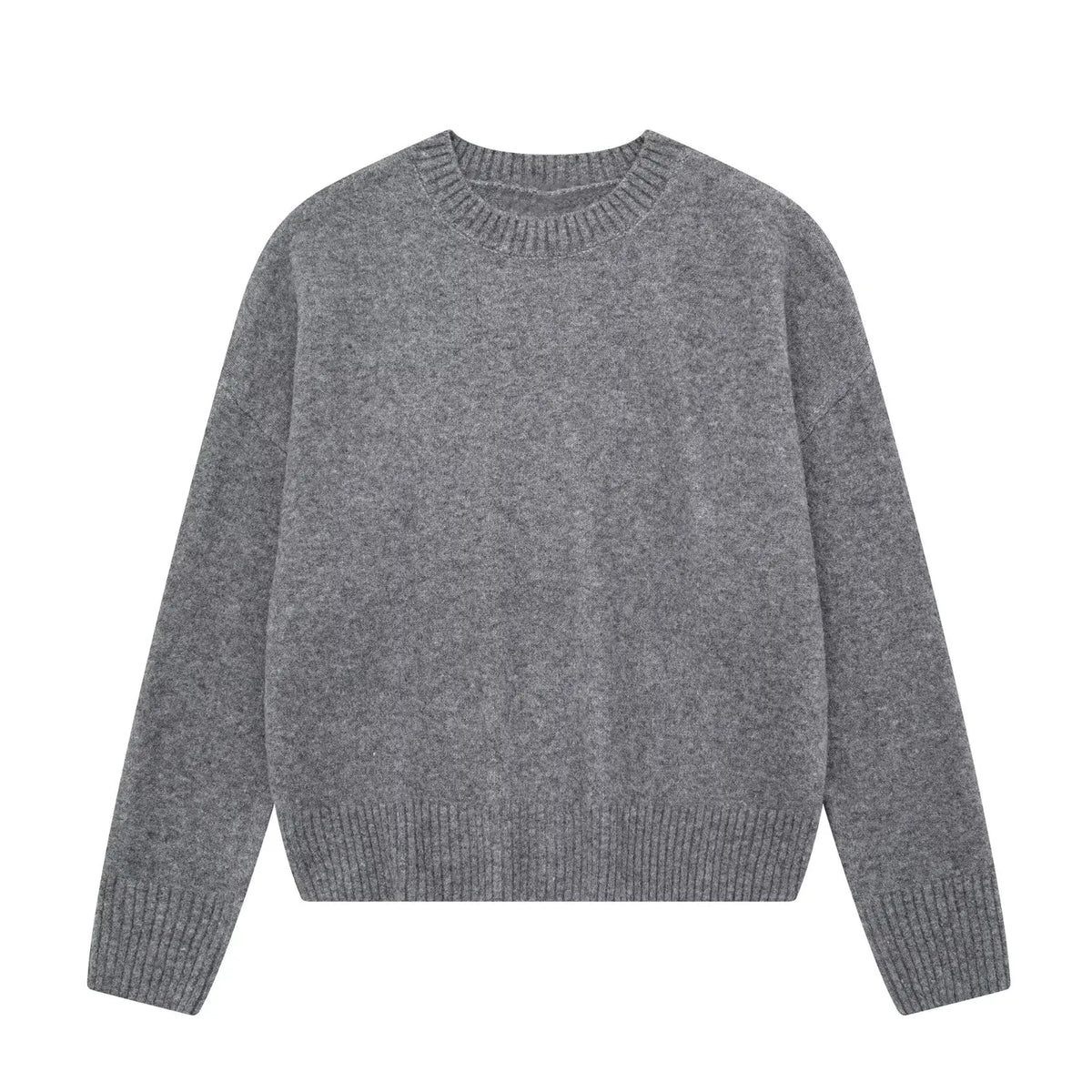 Women's Crew Neck Long-Sleeve Knit Sweater Ribbed Cuffs