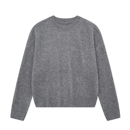 Women's Crew Neck Long-Sleeve Knit Sweater Ribbed Cuffs