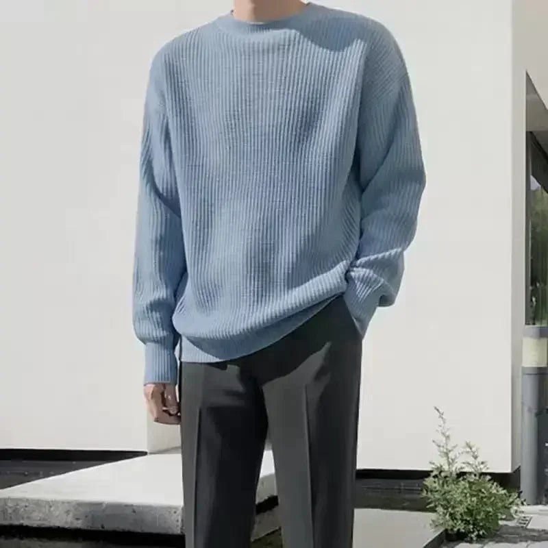 Unisex chunky-knit oversized crew-neck long-sleeve sweater