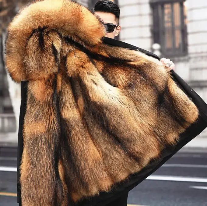 Herren Winterparka mit abnehmbarem Kunstpelz-Futter und Kapuze