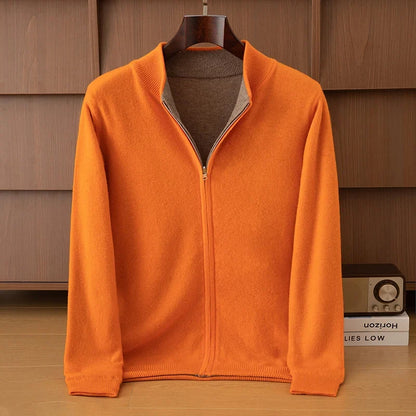Wende-Strickjacke mit Stehkragen und Reißverschluss