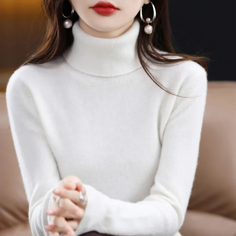 Women's turtleneck sweater made of soft material long sleeves in various colors