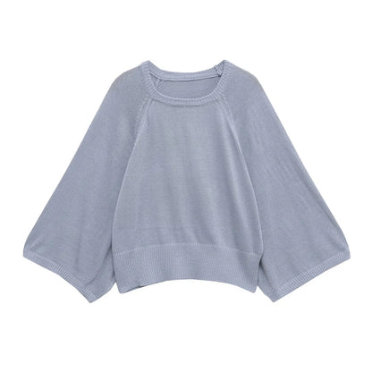 Women's Oversized Batwing-Sleeve Crew Neck Knit Sweater Cream