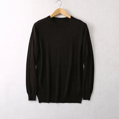 Unisex crew-neck sweater, long sleeves, fine knit, in black, gray, or brown