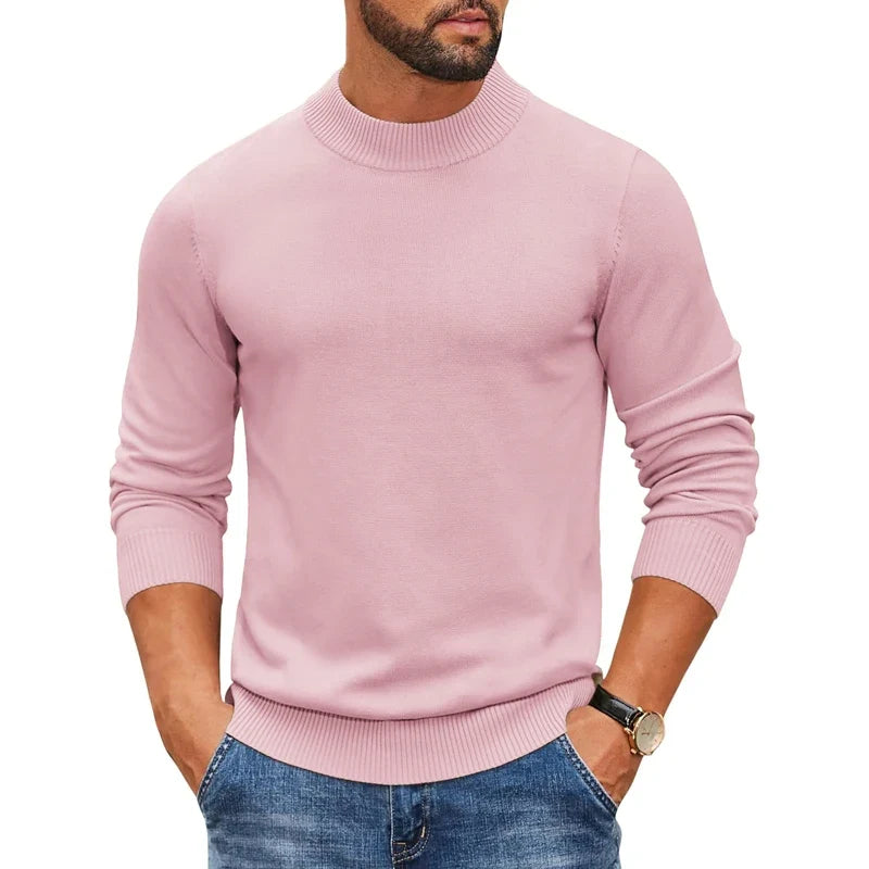 Herren Rollkragenpullover Langarm Feinstrick Mock Neck Pullover