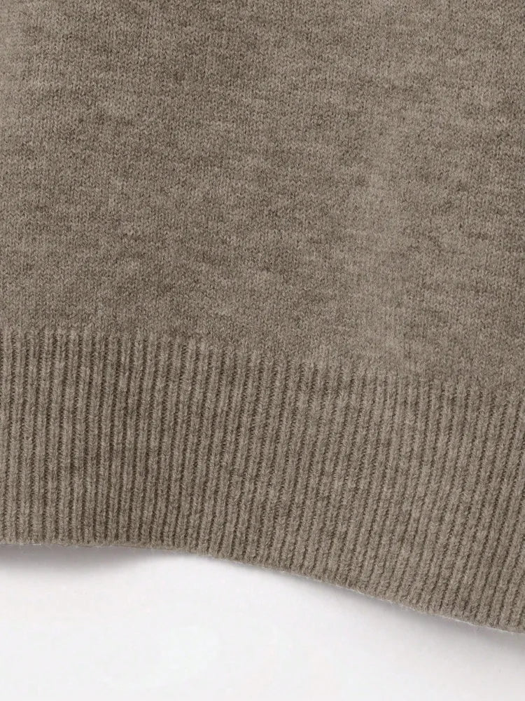 Women's beige short-sleeve knit top, crew neck, sweater