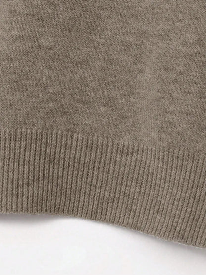 Women's beige short-sleeve knit top, crew neck, sweater
