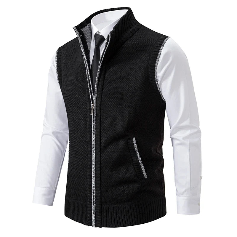Men's knitted vest with stand collar zipper