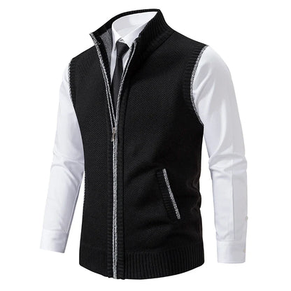 Men's knitted vest with stand collar zipper