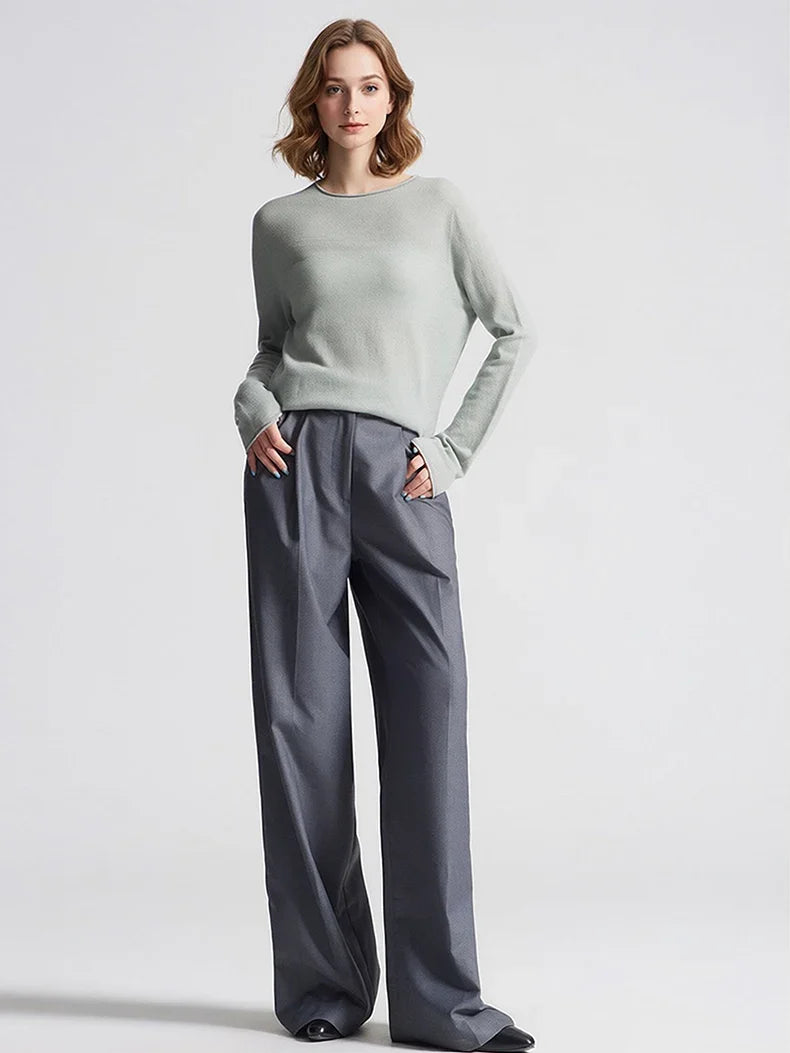 Women's Basic Fine-Knit Crew-Neck Long-Sleeve Sweater