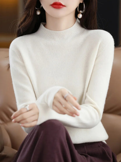 Women's sweater with stand-up collar, long-sleeved, fine-knit basic top