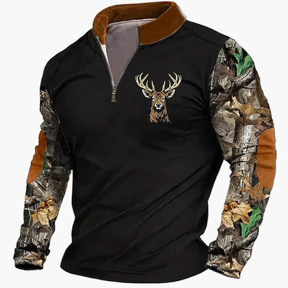 Men's outdoor sweatshirt with wildlife print and stand-up collar – leisure & hunting