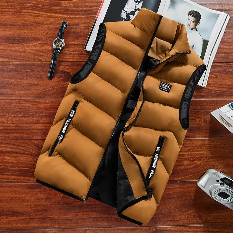 Men's quilted vest with stand-up collar - Quilted down vest with zipper