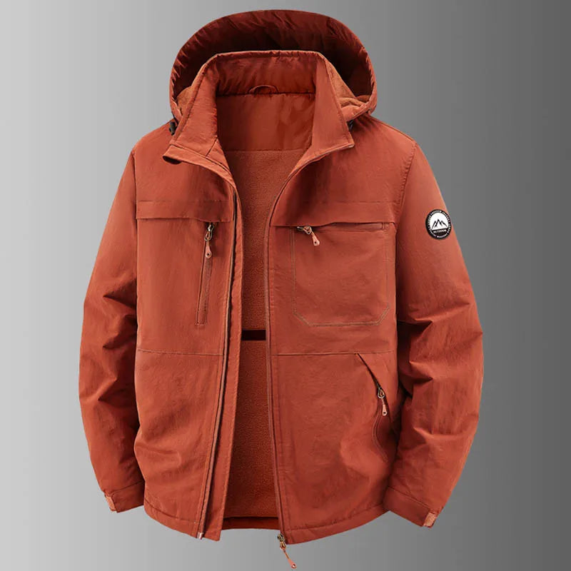 Herren Outdoor Jacke mit Kapuze & Reißverschluss, gefüttert, Beige
