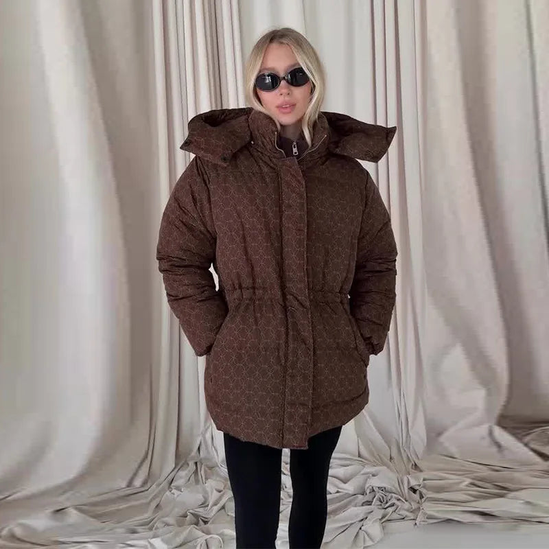 Damen Steppjacke mit Kapuze und Kordelzug, kurzer Schnitt, warmes Material