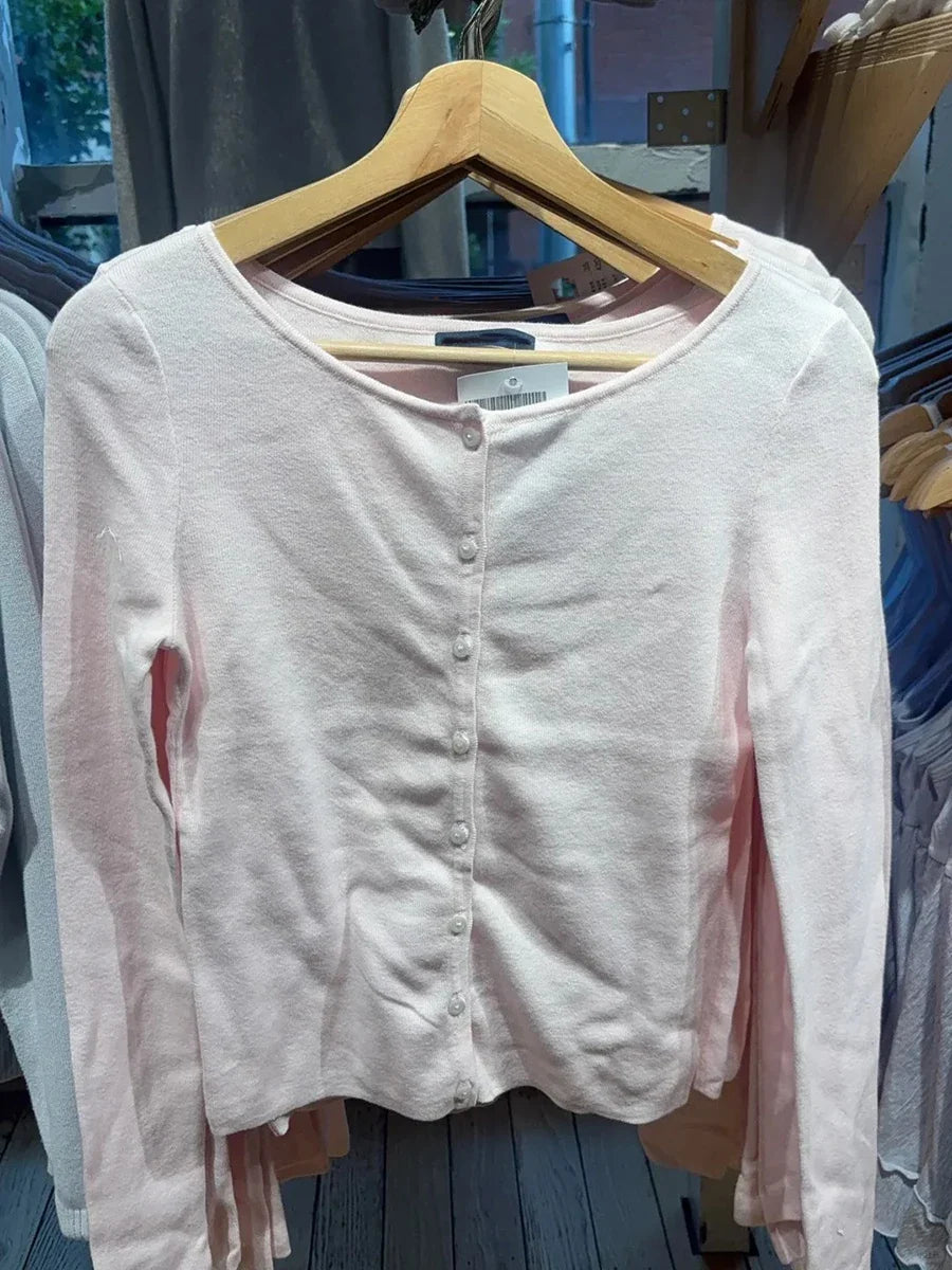 Damen Strick-Cardigan mit Knopfleiste, Rosa, Langarm