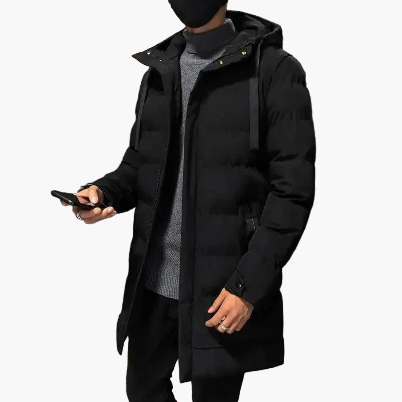 Men's Winter Quilted Coat with Hood – Fashionable, Mid-Length Outdoor Parka for Cold Days