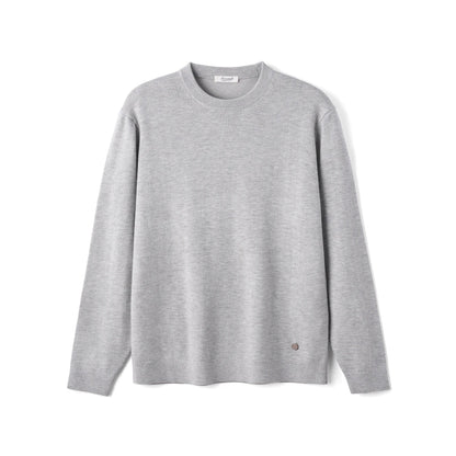 Unisex long-sleeve pullover crew neck fine knit gray