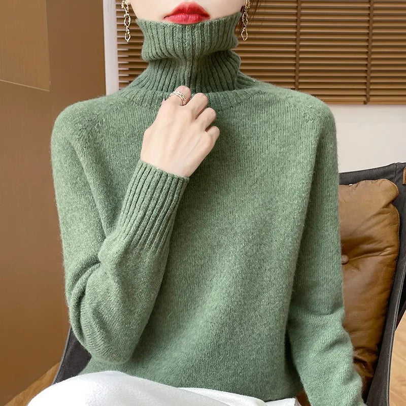 Damen Rollkragenpullover Strickpullover Weich Schlicht Langarm