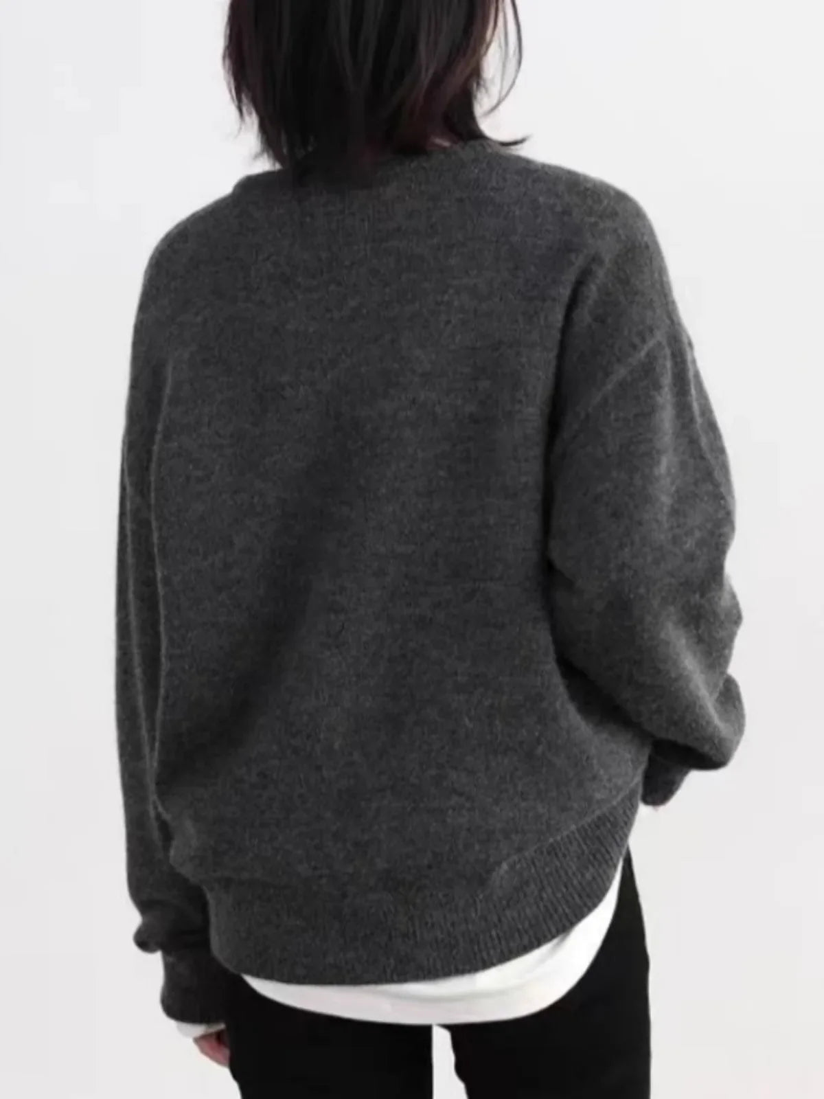 Unisex dark gray crew-neck long-sleeve sweater