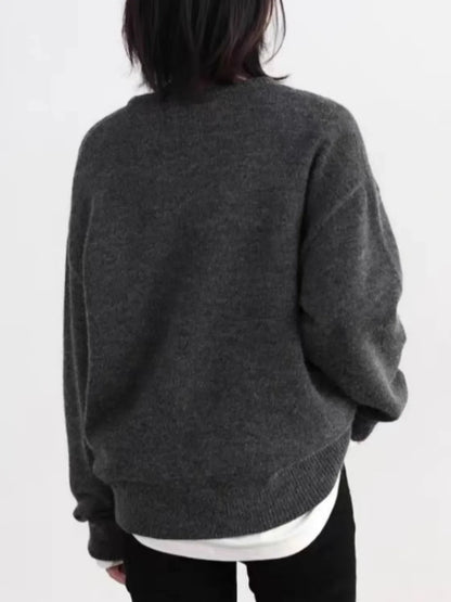 Unisex dark gray crew-neck long-sleeve sweater