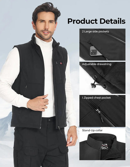 Black heated vest for women and men with stand-up collar