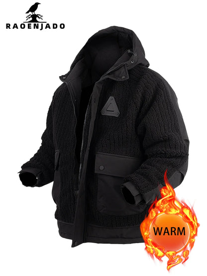 Unisex Winterjacke mit Kapuze Teddy-Fleece und aufgesetzten Taschen