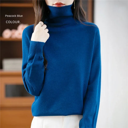 Women's long-sleeve turtleneck knitted sweater warm
