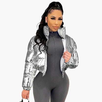 Women's Shiny Short Quilted Jacket – Fashionable Trend Jacket for Everyday and Going Out