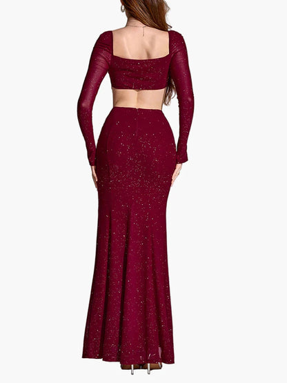 Women's evening dress elegant long sleeve with slit – perfect for festive occasions & gala