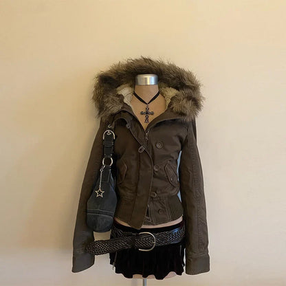 Women's Bomber Jacket with Hood and Faux Fur in Various Colors