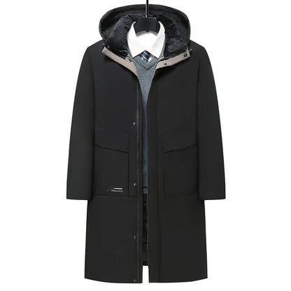 Men's long hooded winter coat, gray
