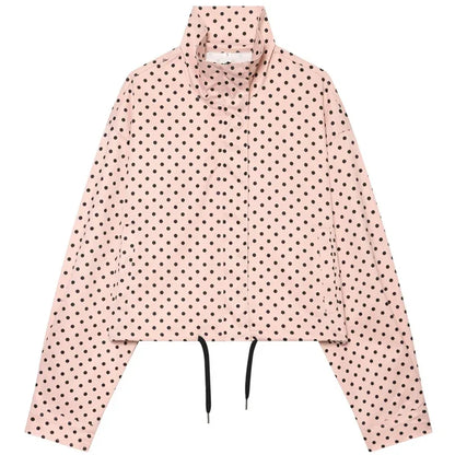 Kurze Damen Tupfen Jacke mit Stehkragen
