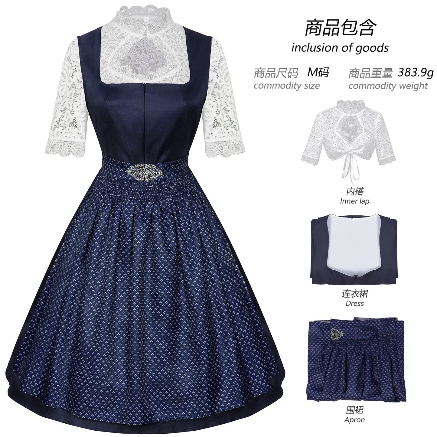 Dirndl mit Schürze und Spitzenbluse Grüner Blauer Trachtenrock Trachtenmode