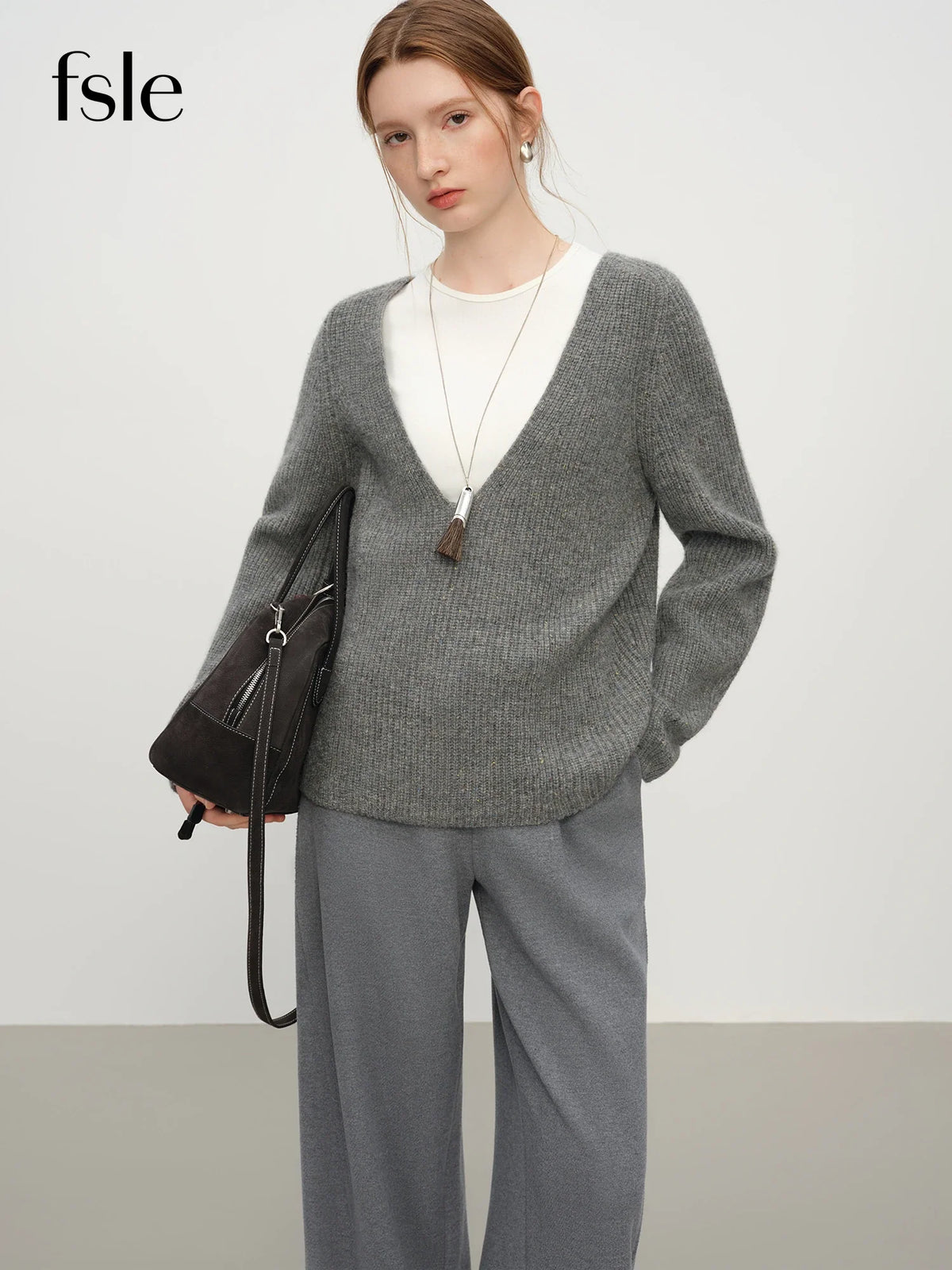 Damen Rib-Strickpullover V-Ausschnitt Tiefer Ausschnitt