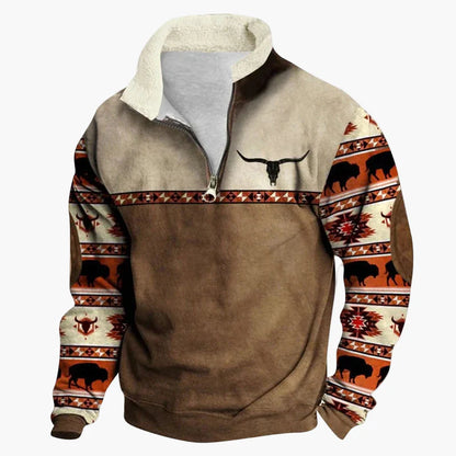 Men's sweater in western style with half zipper and Aztec pattern – perfect for outdoor and leisure