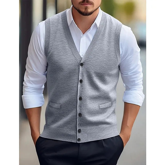 Men's knitted vest V-neck button placket