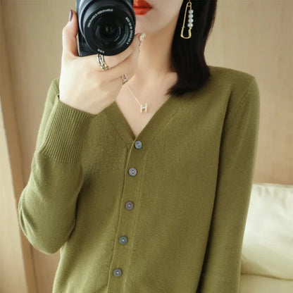 Damen Strick-Cardigan mit V-Ausschnitt und Knopfleiste