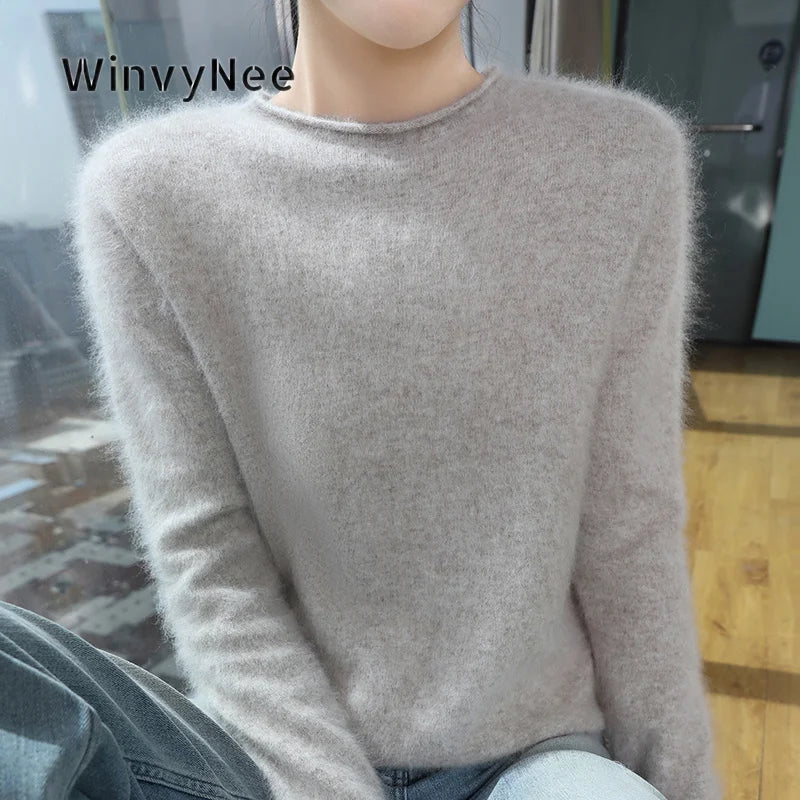 Women's Fuzzy Pink Crew-Neck Long-Sleeve Sweater