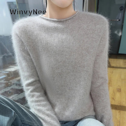 Women's Fuzzy Pink Crew-Neck Long-Sleeve Sweater
