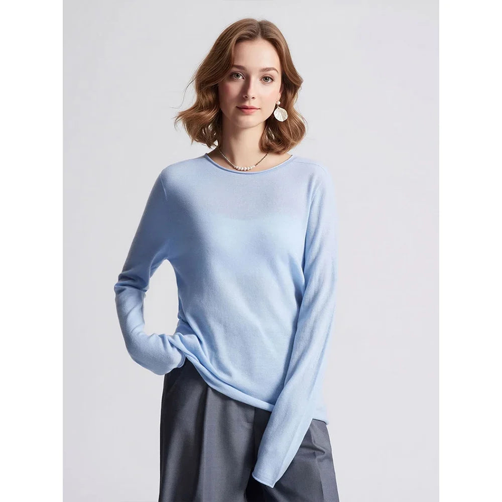 Women's Basic Fine-Knit Crew-Neck Long-Sleeve Sweater