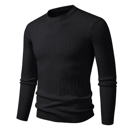 Men's knitted crew-neck cable-knit long-sleeve sweater