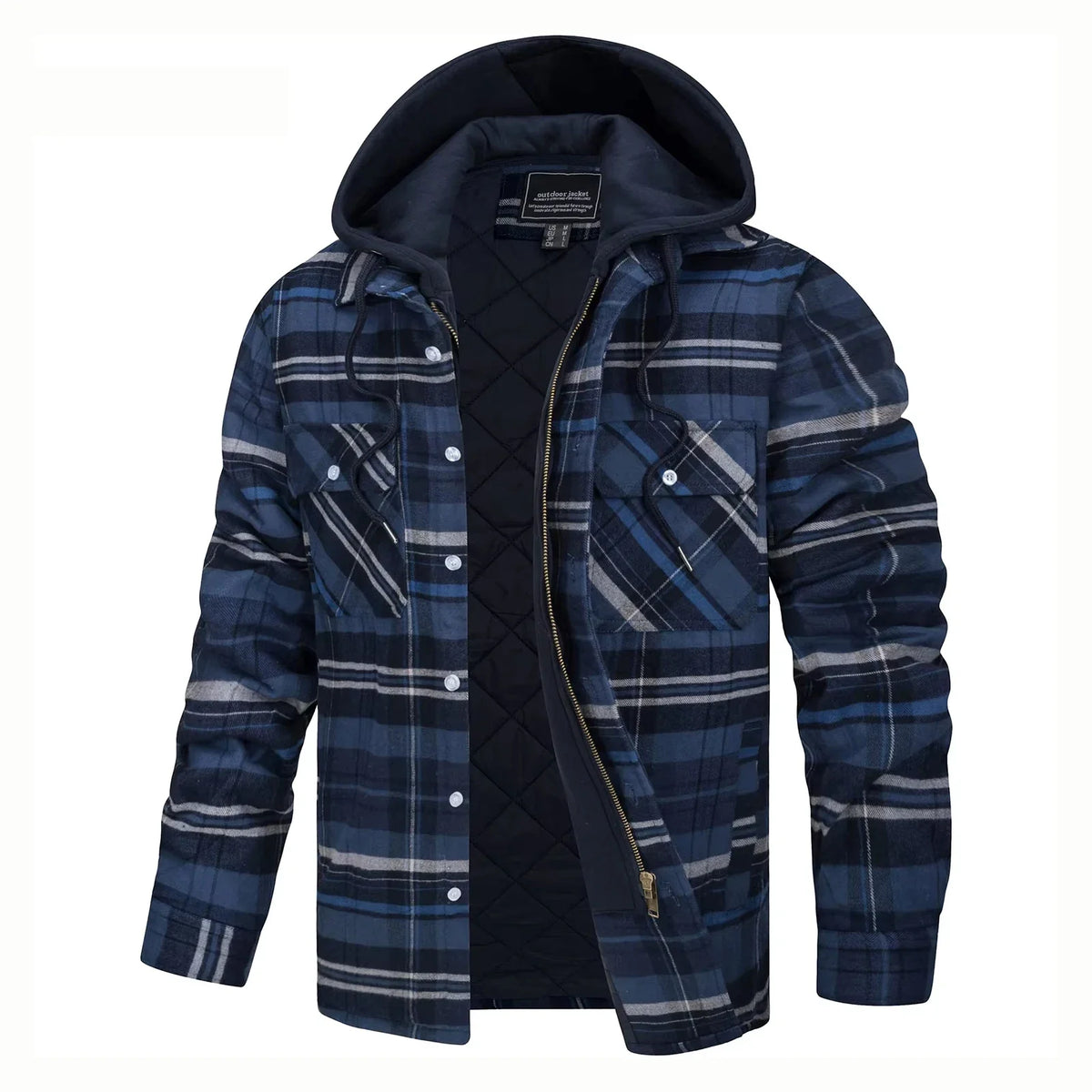 Men's plaid shirt jacket with hood, lined