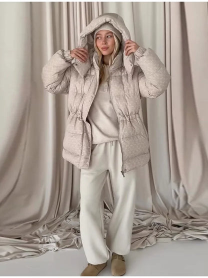 Damen Steppjacke mit Kapuze und Kordelzug, kurzer Schnitt, warmes Material