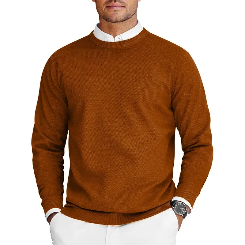 Men's fine-knit crew-neck sweater long-sleeve