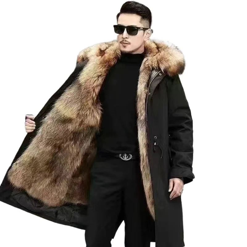 Men's winter parka with removable faux-fur lining and hood